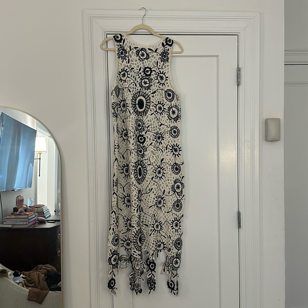 Chan Luu Black and Cream Crochet Fringe Maxi Dress